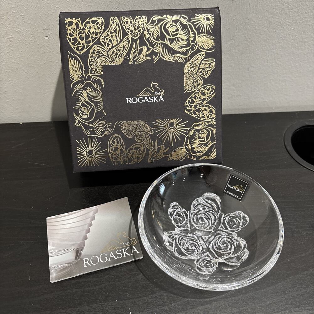 Rogaska Crystal Slovenia Mini Bowl 12cm “Live Love Sparkle” Flowers Pattern NIB
